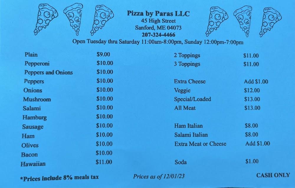 Paras Pizza Menu image 1