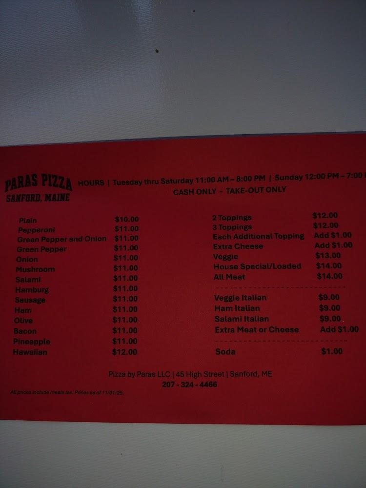 Paras Pizza Menu image 2